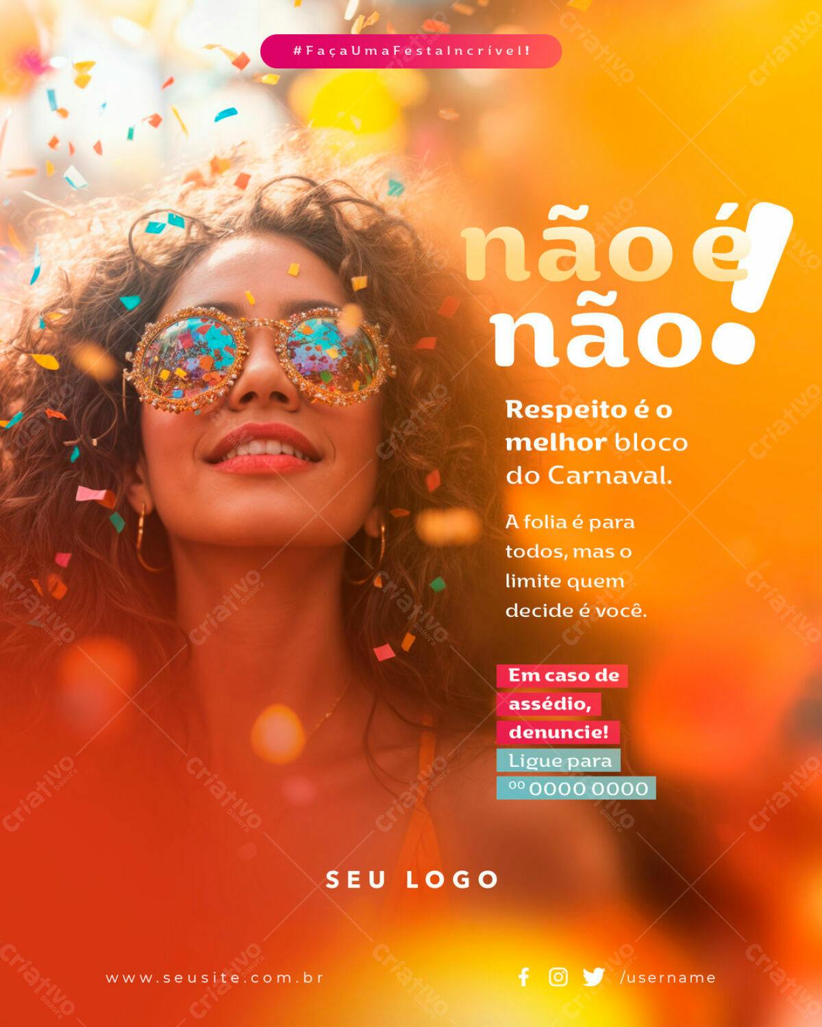Flyer Carnaval com Campanha de Respeito PSD Editável