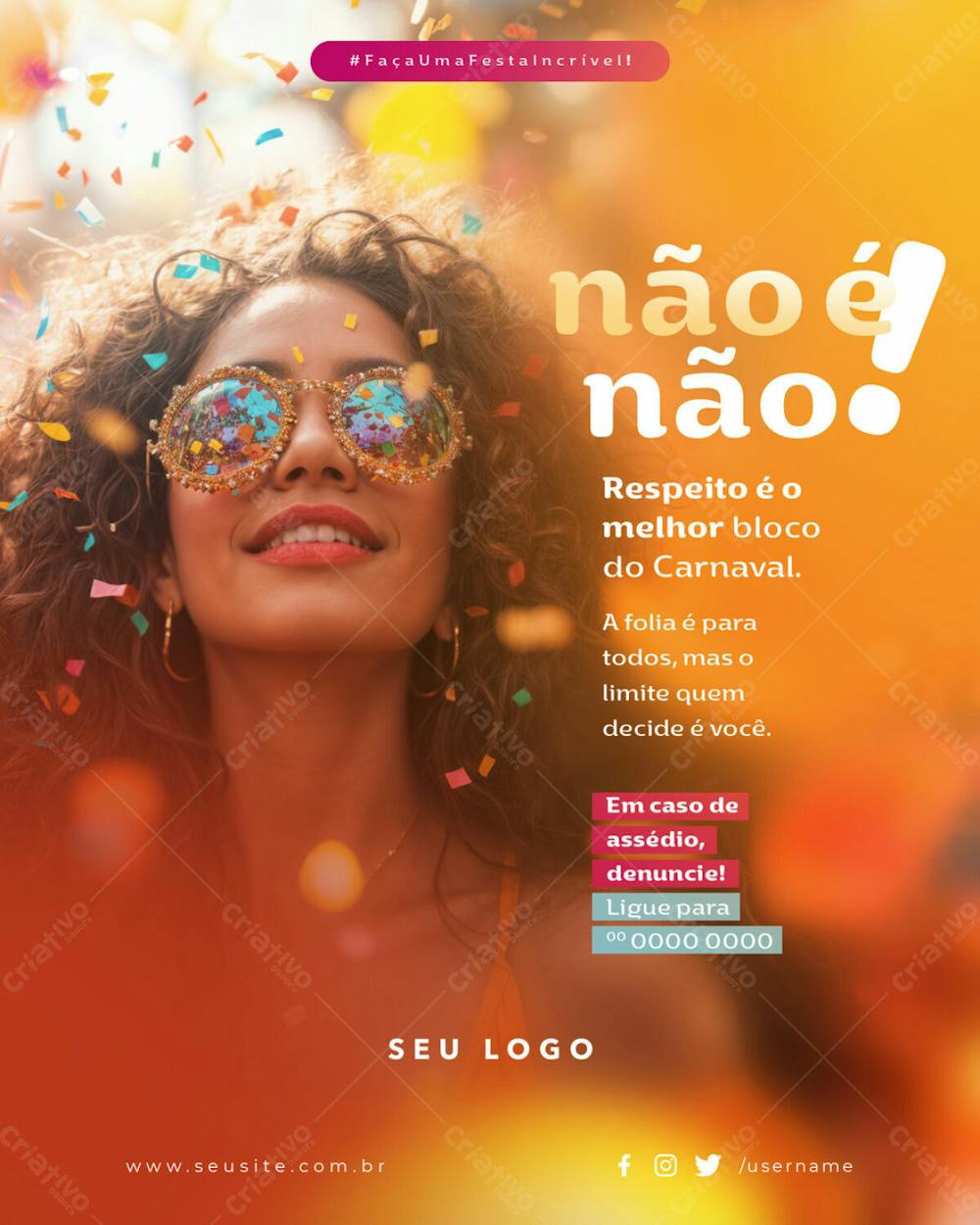 Psd Editável Carnaval Não É Não, Respeito É O Melhor Bloco Do Carnaval 01 25