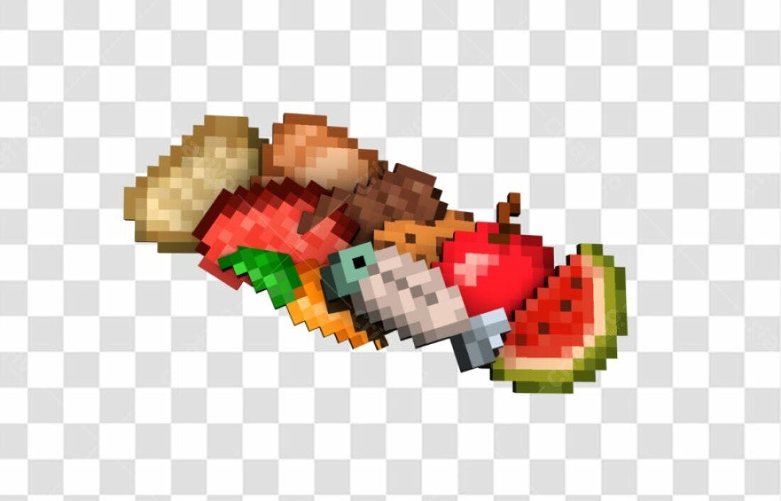 Icone Pixel Art Frutas Verduras PNG com fundo transparente