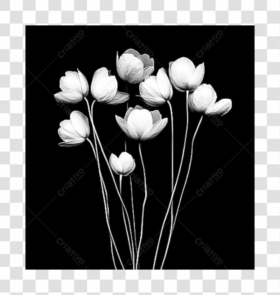 Icone Flores em Preto e Branco PNG com fundo transparente