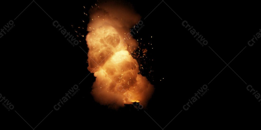 Explosão de fogo e faíscas no escuro