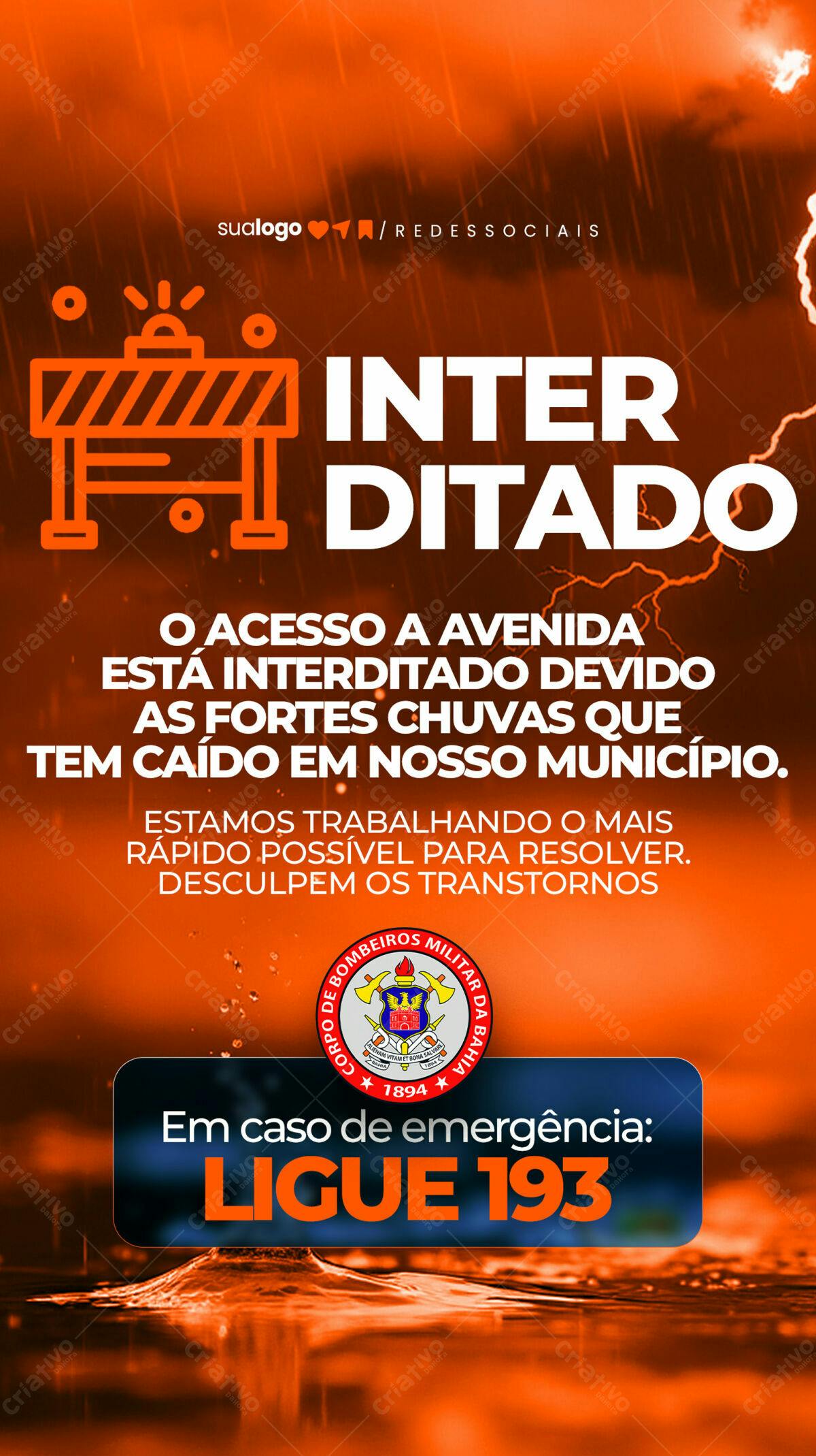 Flyer Interdição de Avenida por Chuvas PSD Editável