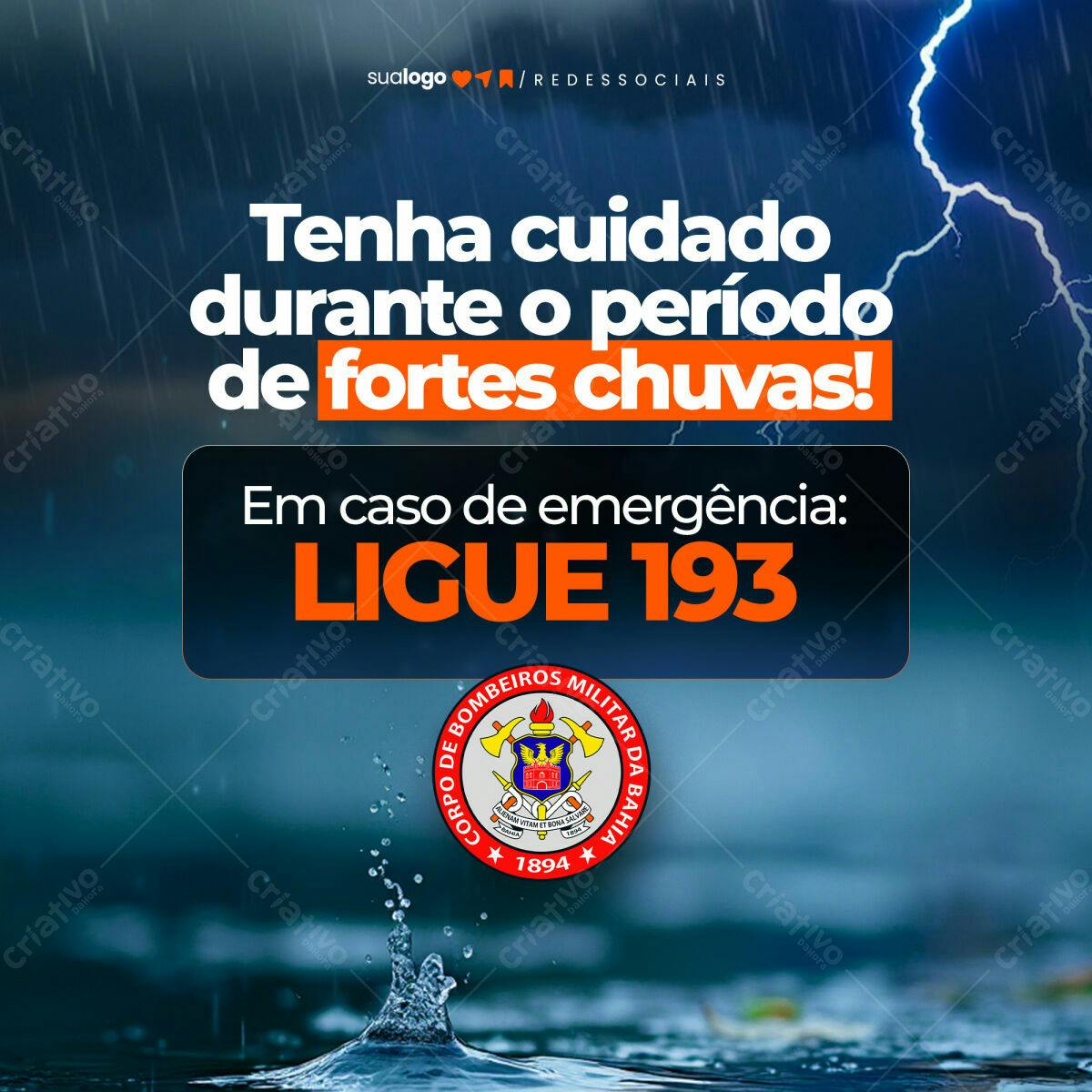 Post para Redes Sociais Chuvas Fortes PSD Editável