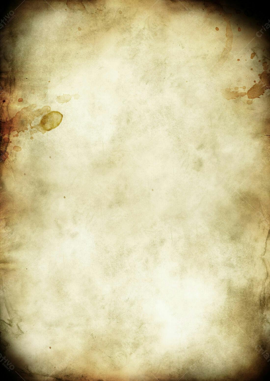 Papel antigo com manchas e bordas queimadas