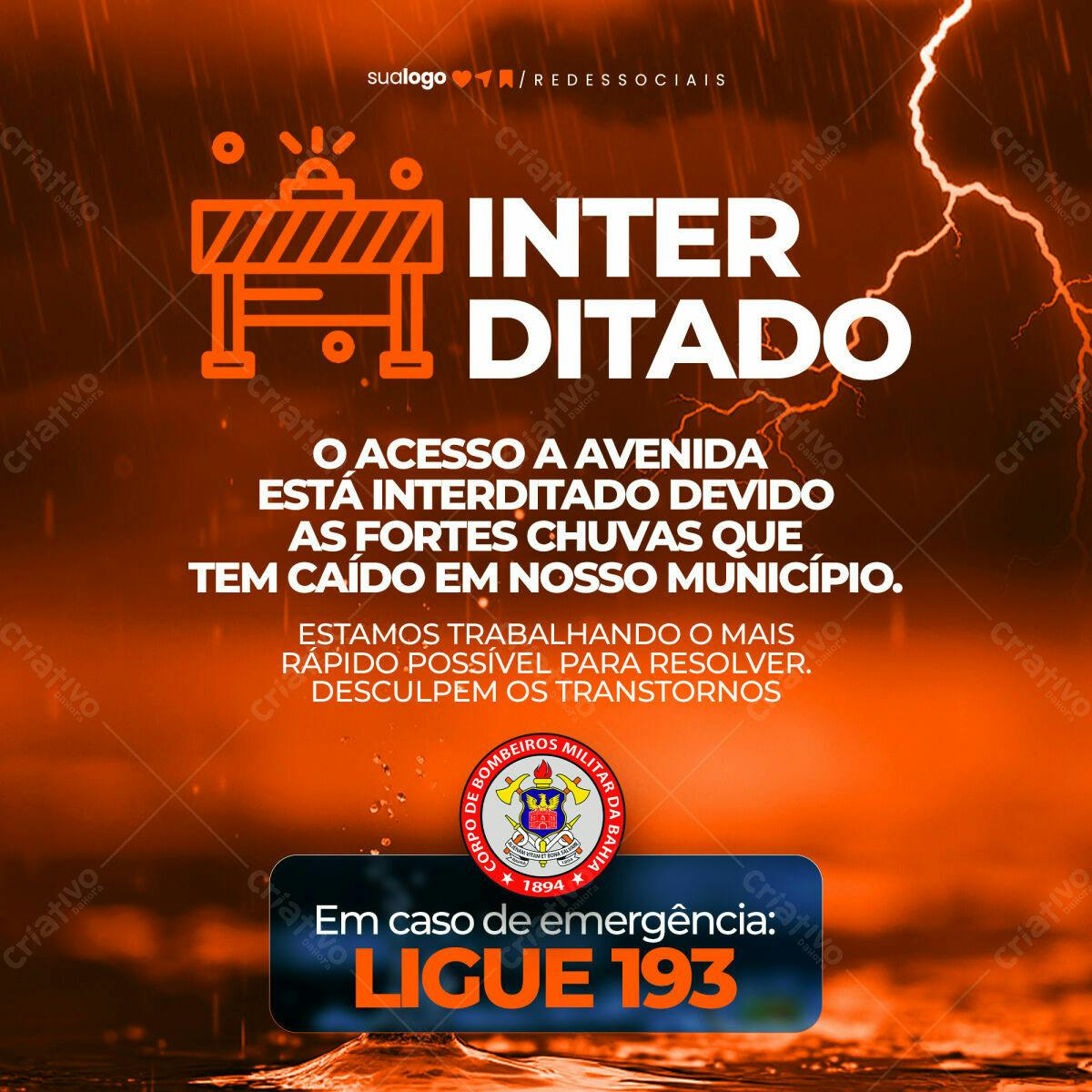 Postagem Redes Sociais Interdição de Avenida PSD Editável