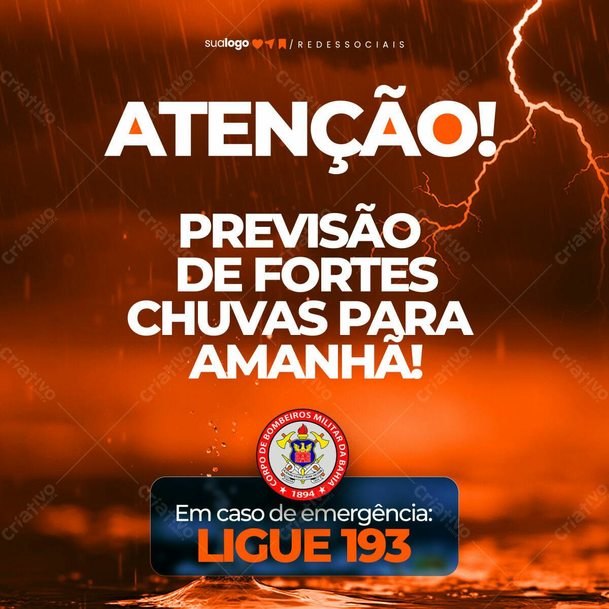Flyer de Alerta Chuvas Fortes PSD Editável