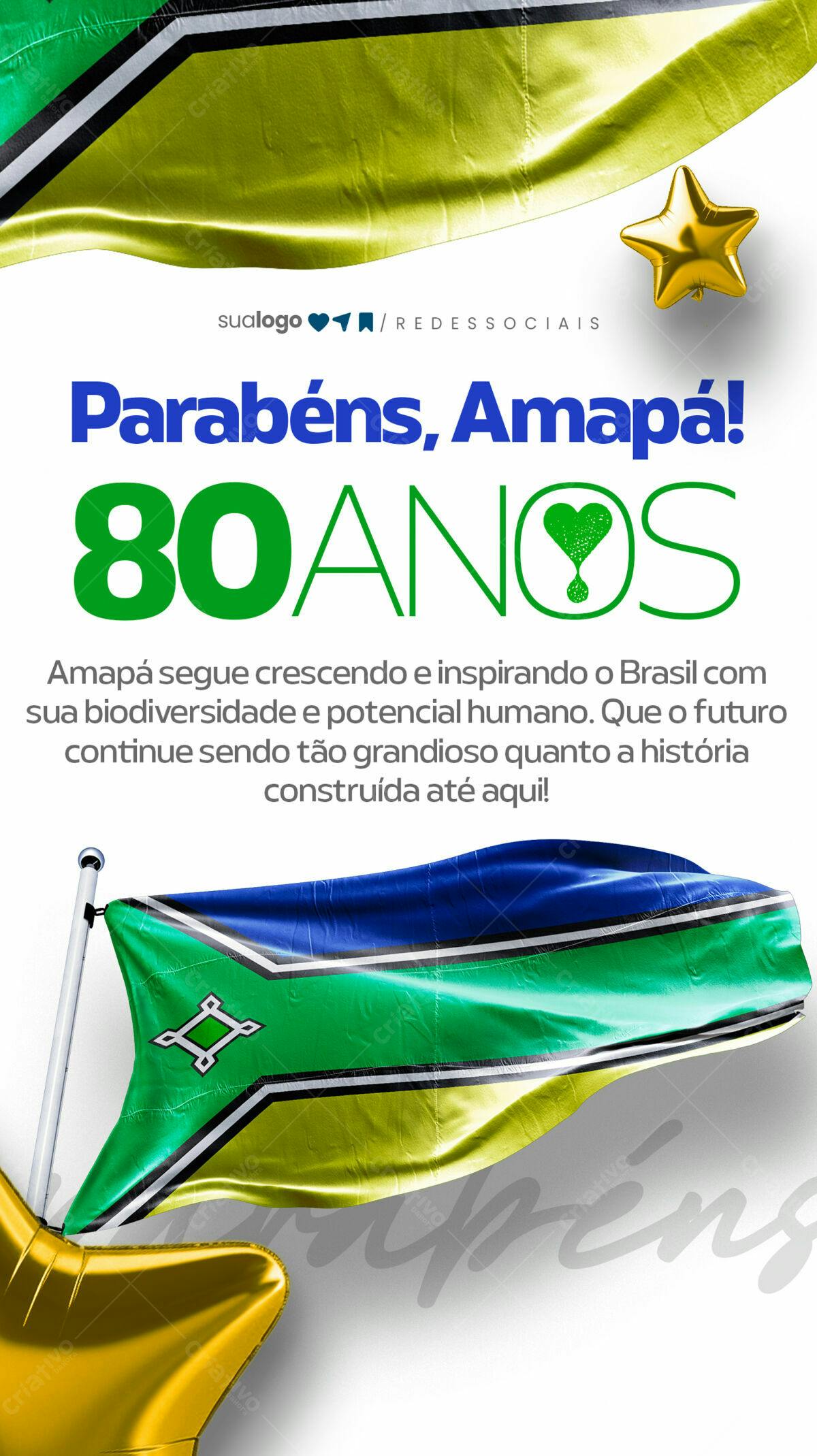 Flyer Aniversário Amapá 80 Anos PSD Editável
