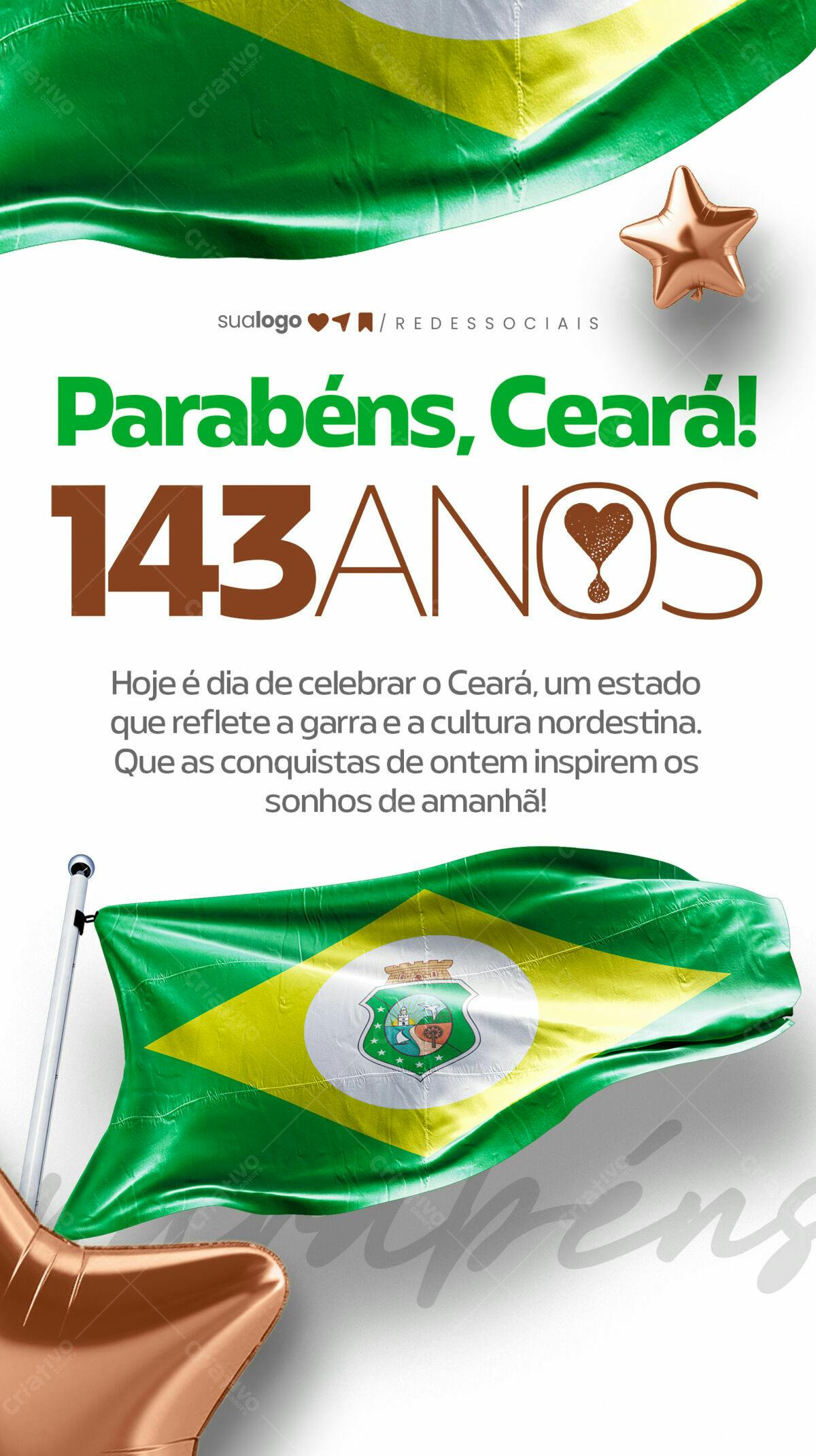 Flyer Aniversário 143 Anos Ceará PSD Editável