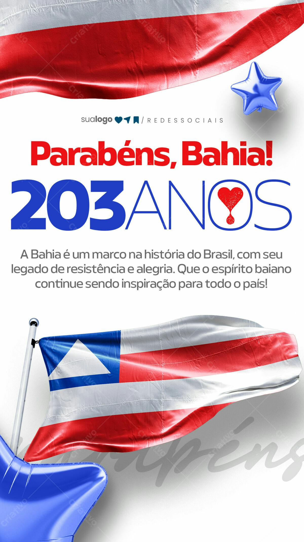 Flyer Aniversário Bahia 203 Anos PSD Editável