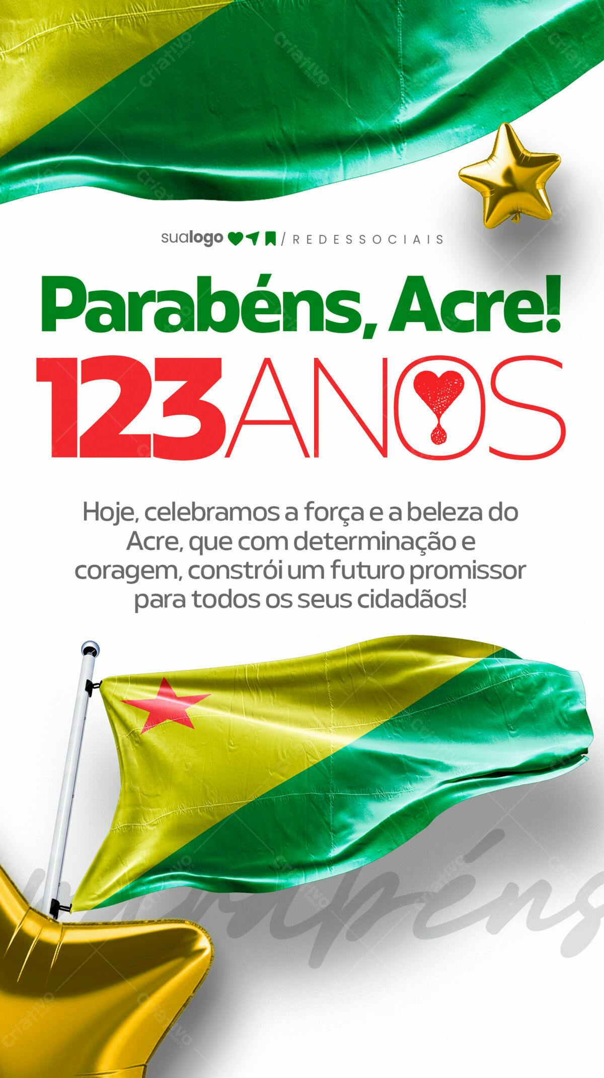 Flyer Aniversário 123 Anos Acre PSD Editável