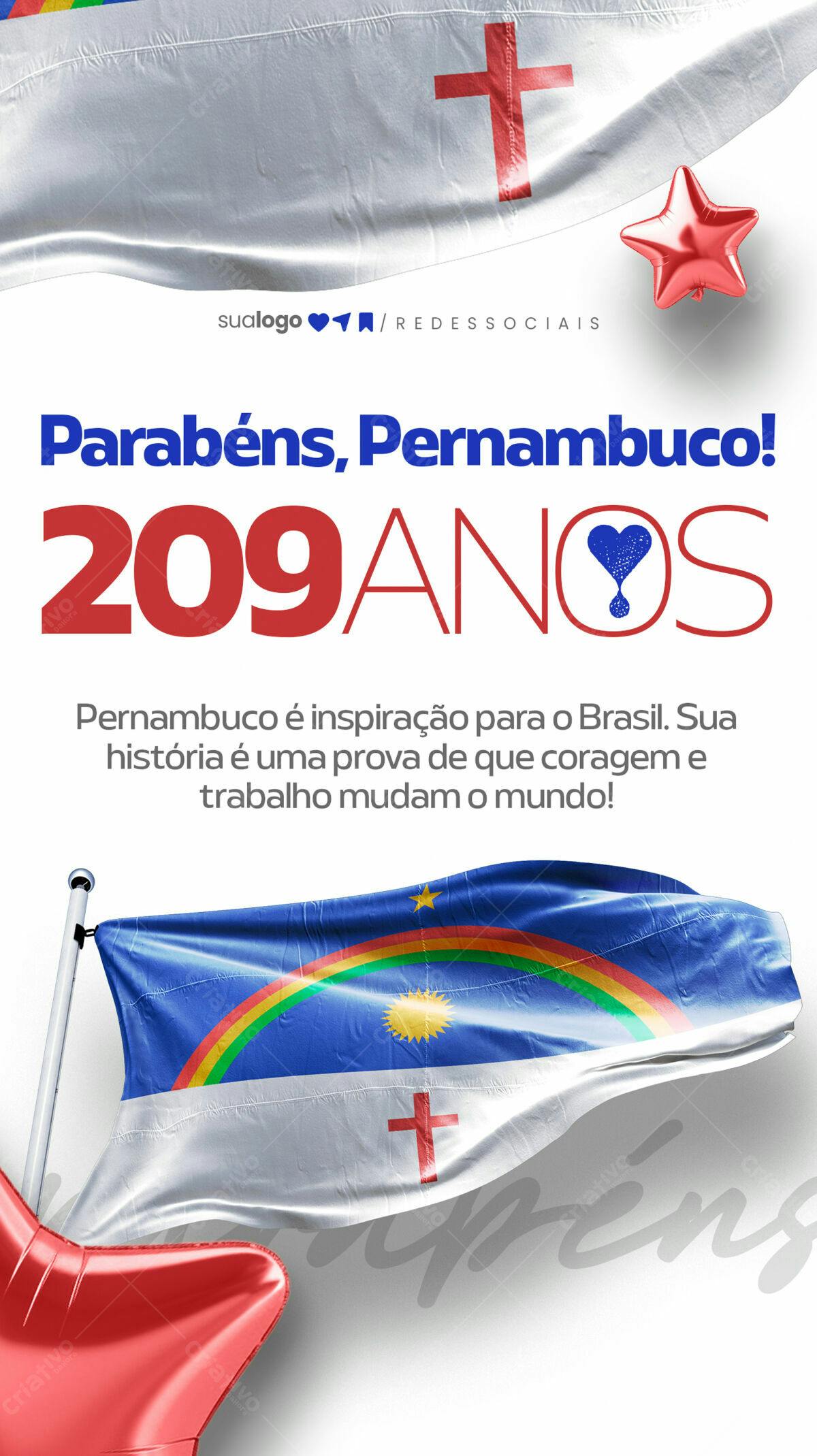 Flyer Aniversário Pernambuco 209 anos PSD Editável