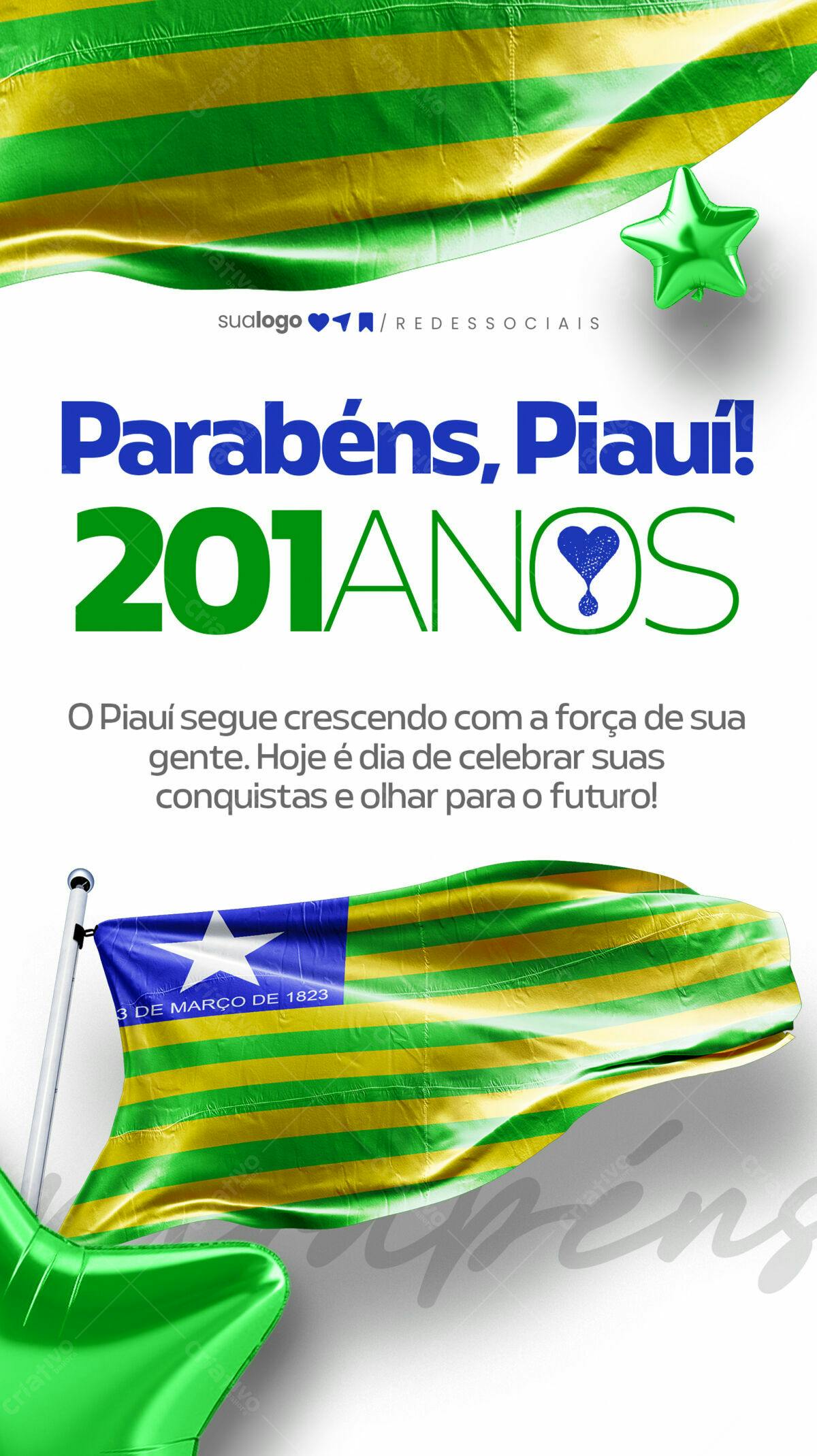 Flyer Aniversário Piauí 201 Anos PSD Editável