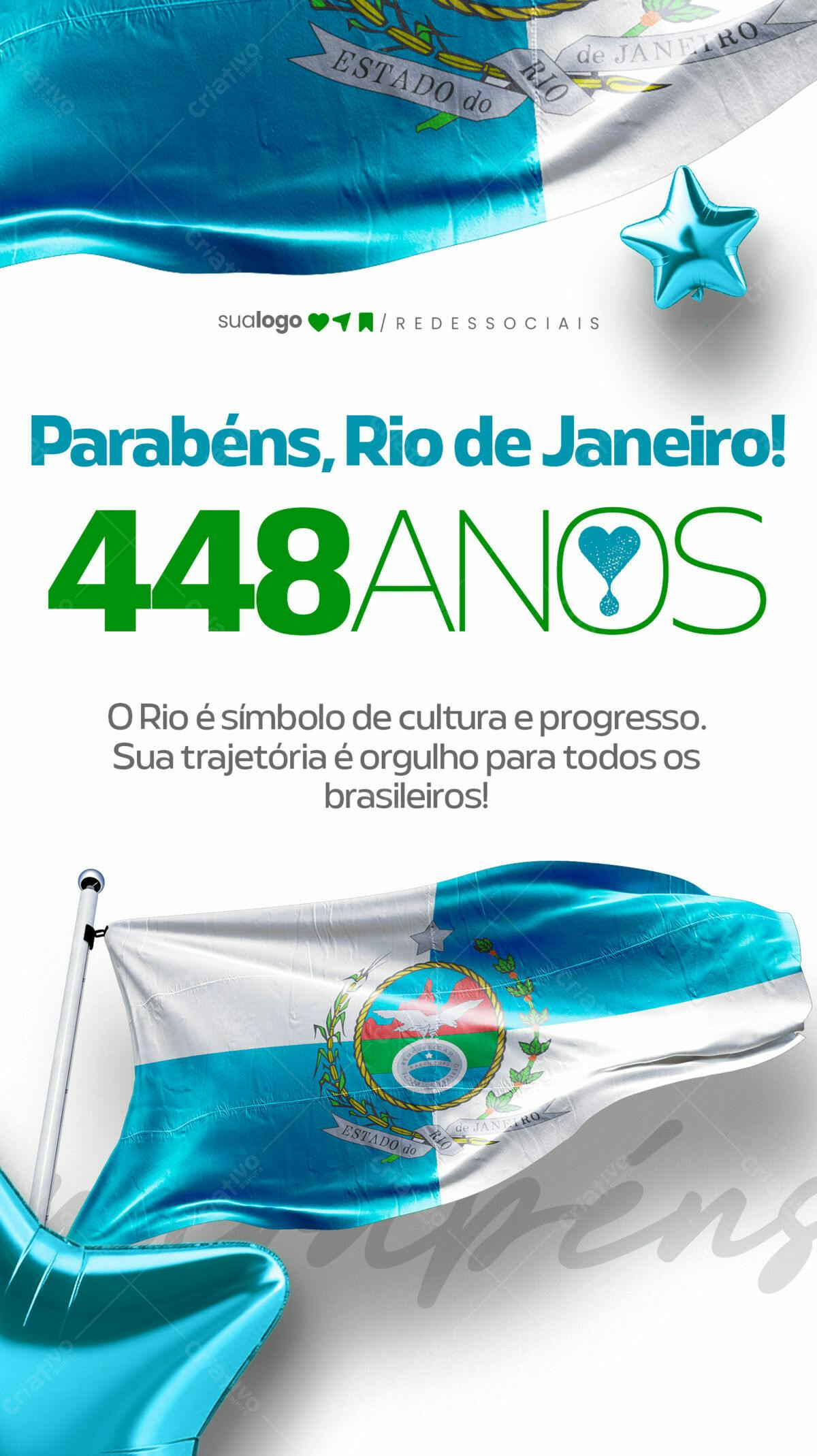 Flyer Aniversário Rio de Janeiro 448 anos PSD Editável
