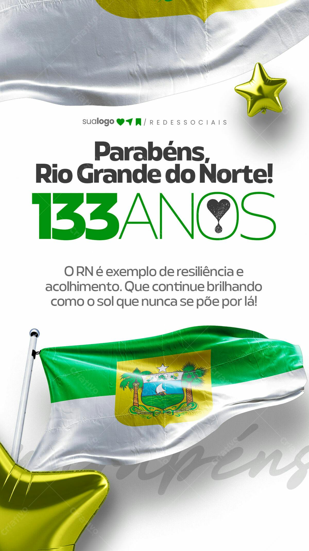 Flyer Aniversário Rio Grande do Norte 133 Anos PSD Editável