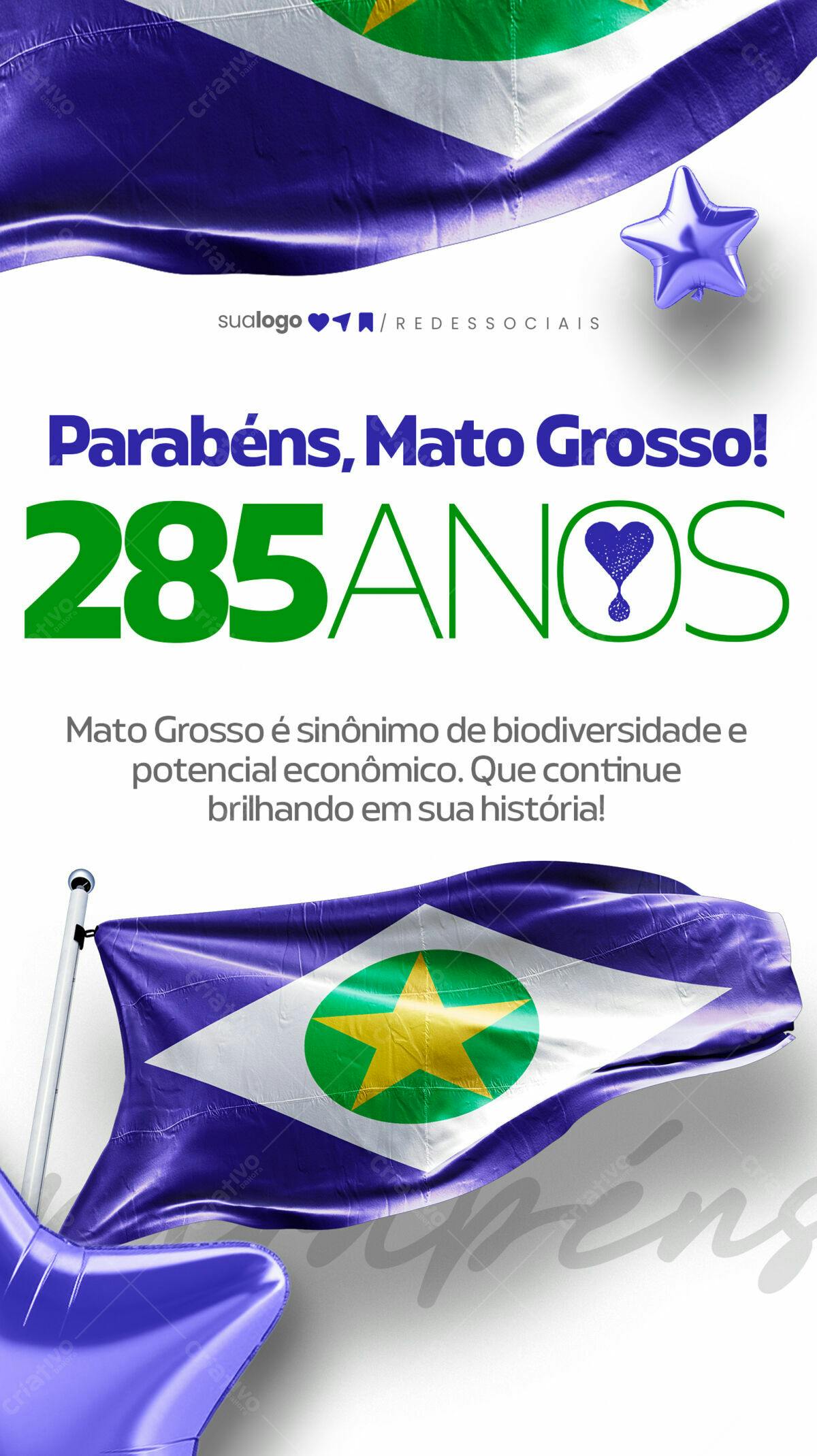 Banner Aniversário Mato Grosso 285 anos PSD Editável