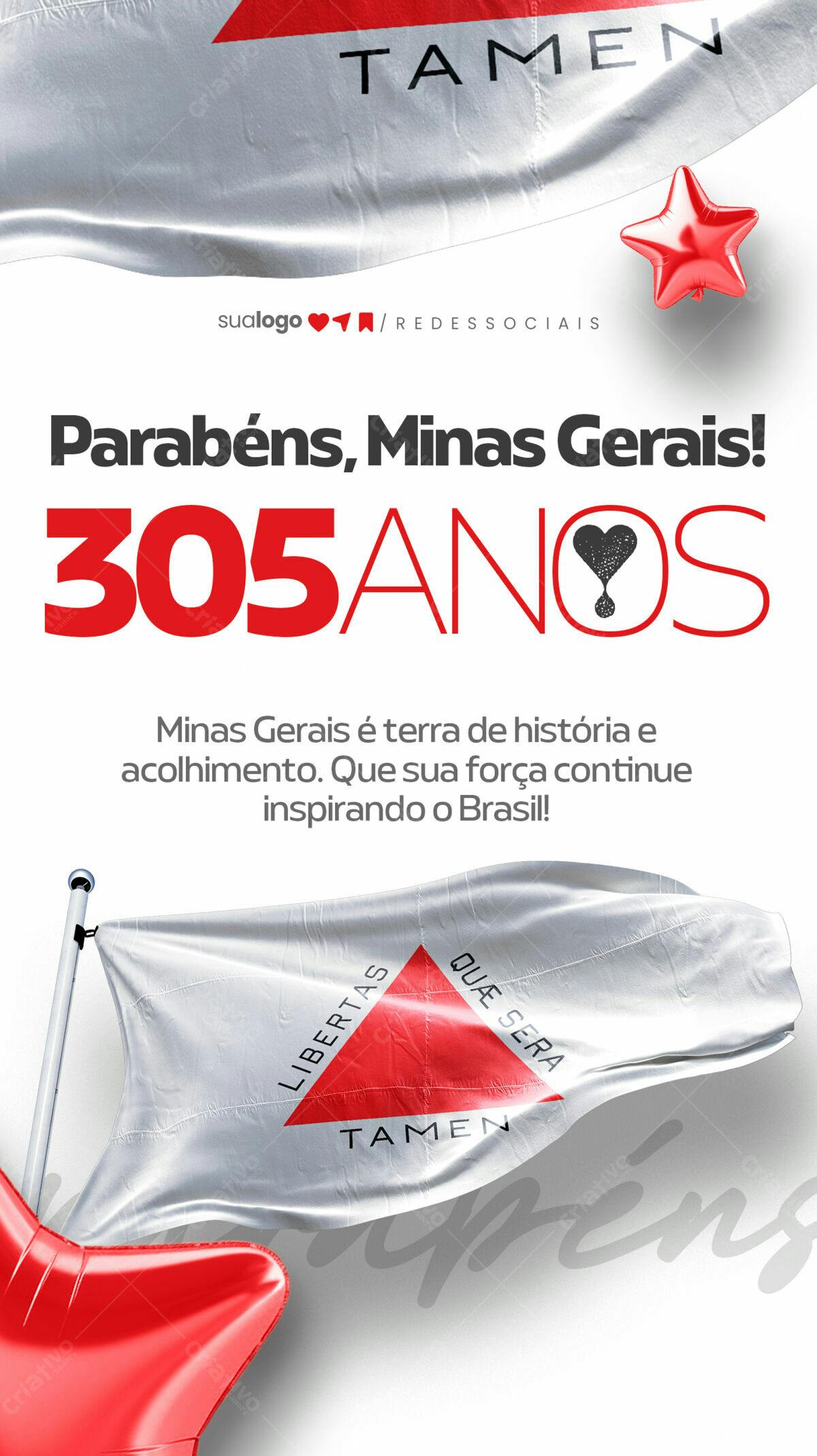 Flyer Aniversário 305 Anos Minas Gerais PSD Editável