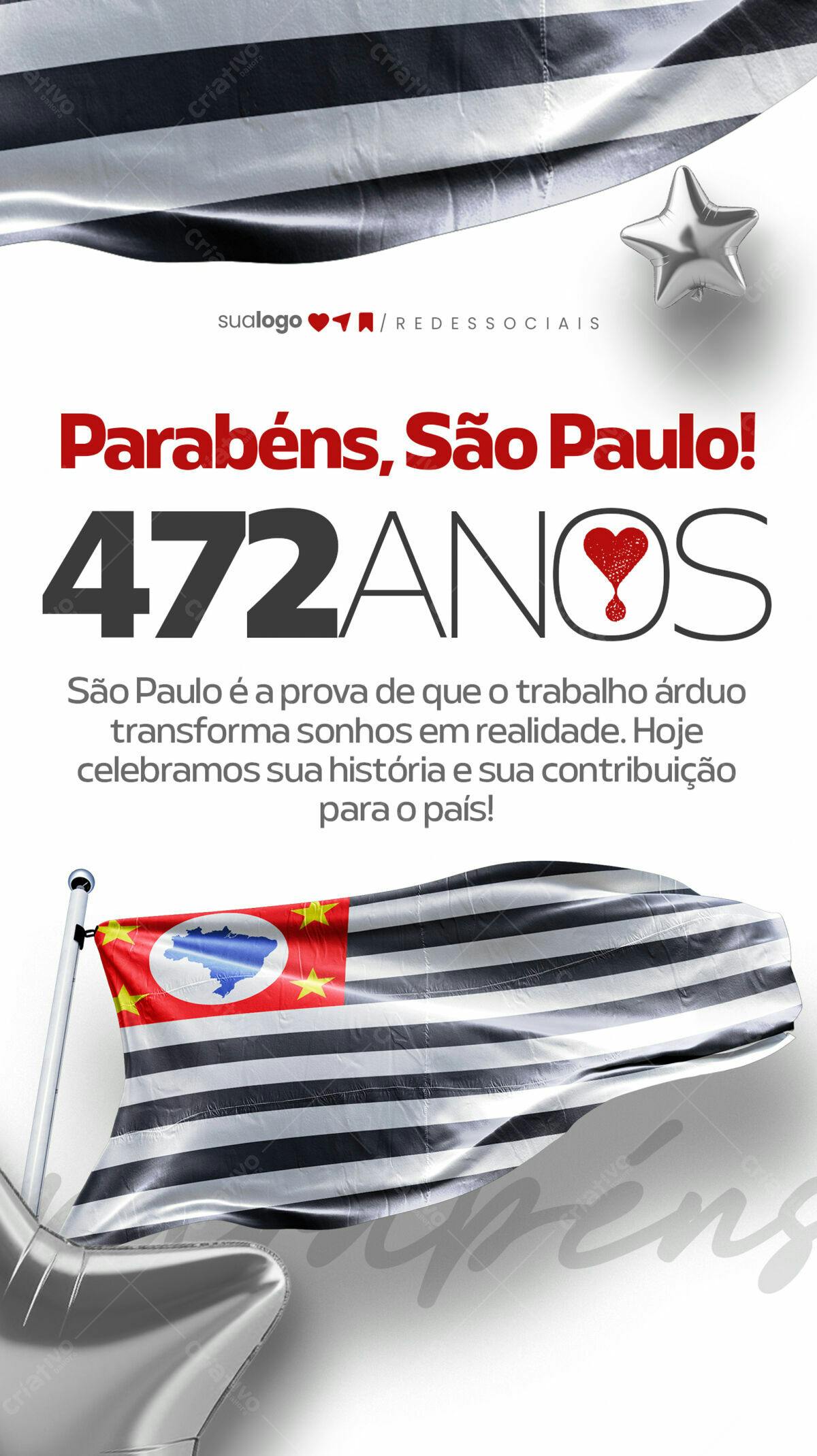 Flyer Aniversário 472 anos São Paulo PSD Editável