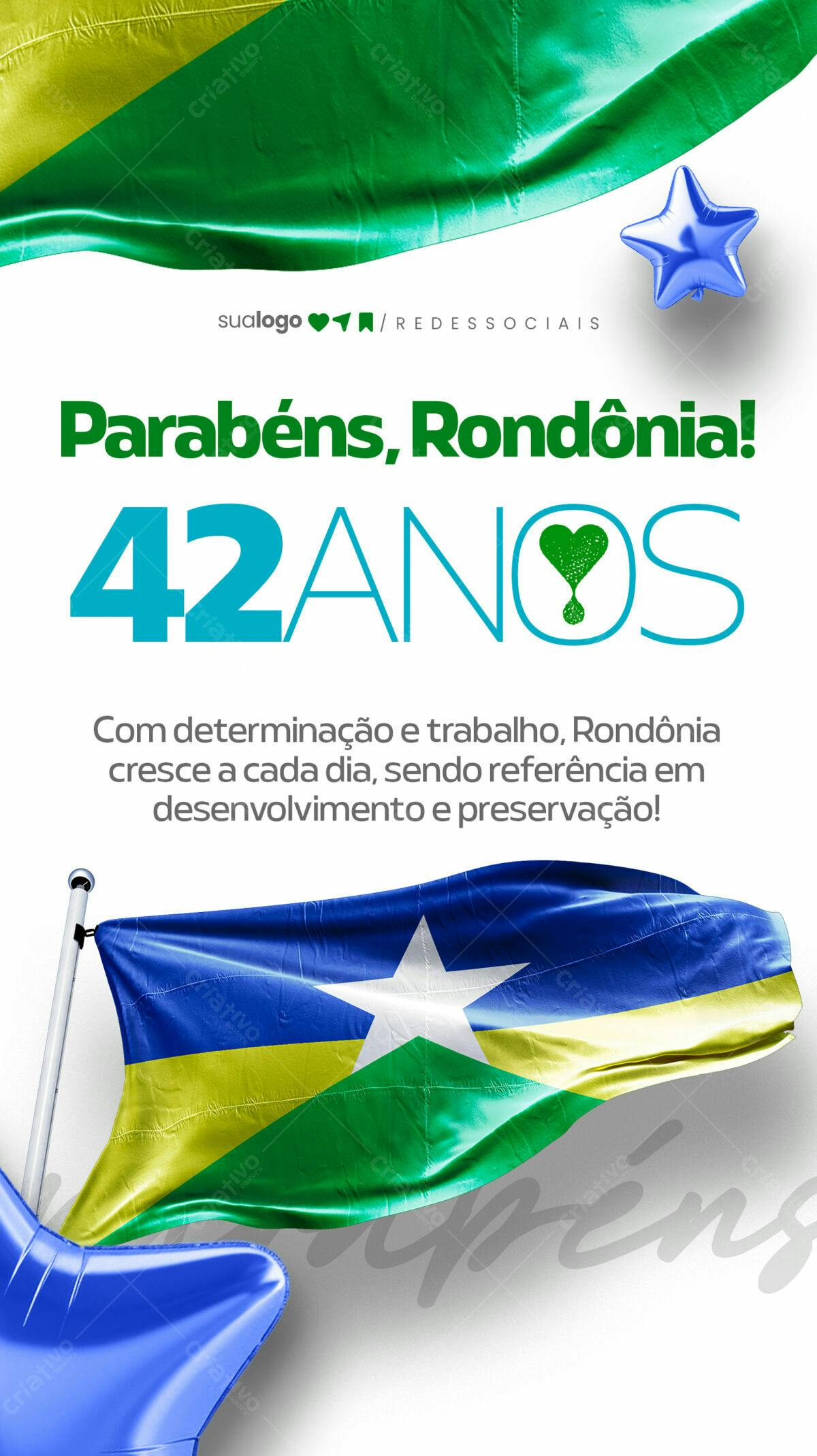 Flyer Aniversário Rondônia 42 Anos PSD Editável