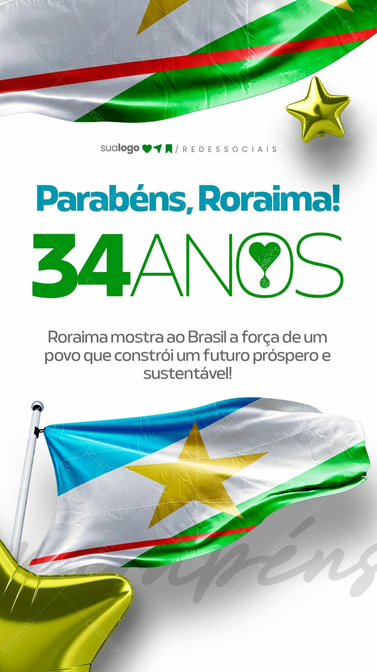 Flyer Aniversário 34 Anos Roraima PSD Editável
