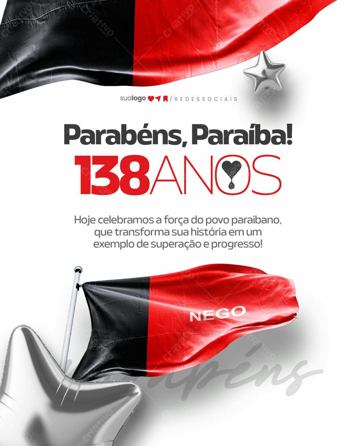 Post para Redes Sociais 138 Anos Paraíba PSD Editável