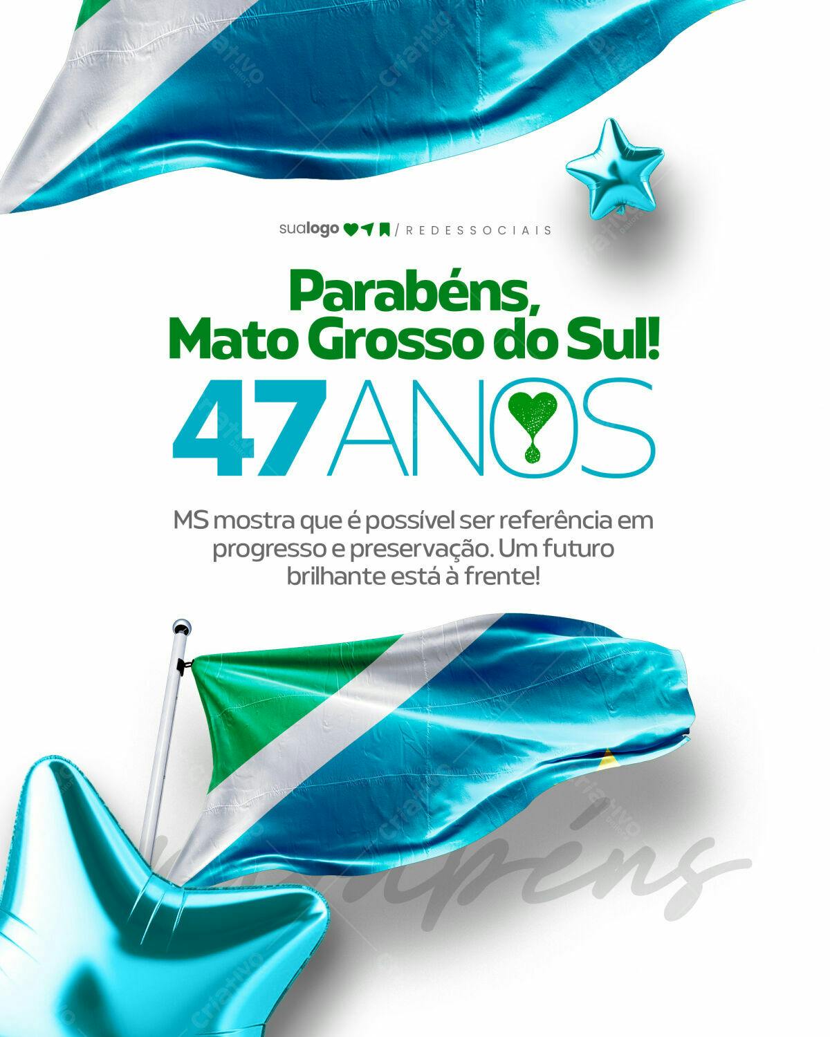 Post para Aniversário de Mato Grosso do Sul PSD Editável