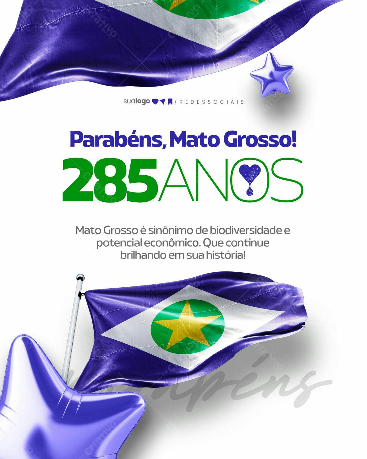 Flyer Aniversário 285 Anos Mato Grosso PSD Editável