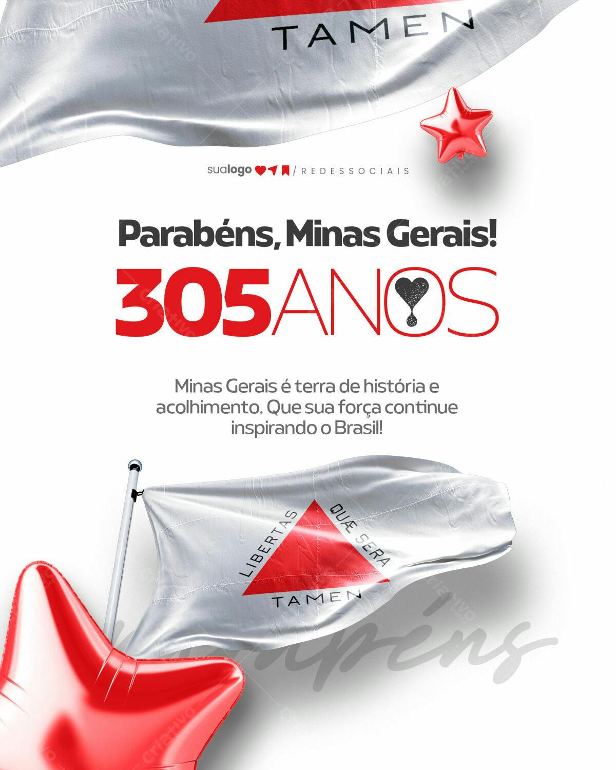Flyer Aniversário 305 Anos Minas Gerais PSD Editável