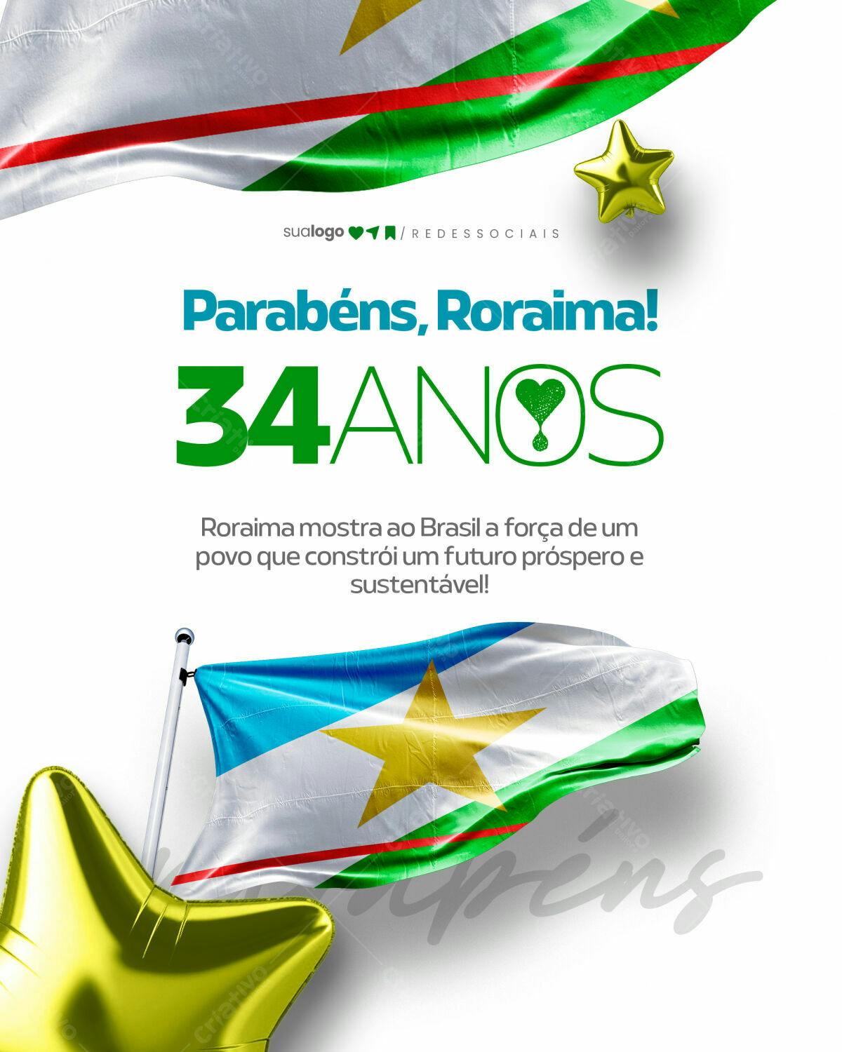 Postagem Aniversário 34 Anos Roraima PSD Editável