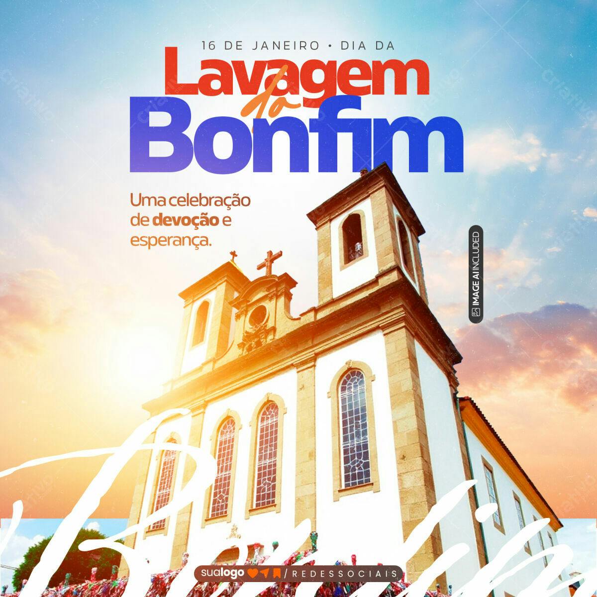 Flyer para Lavagem do Bonfim PSD Editável
