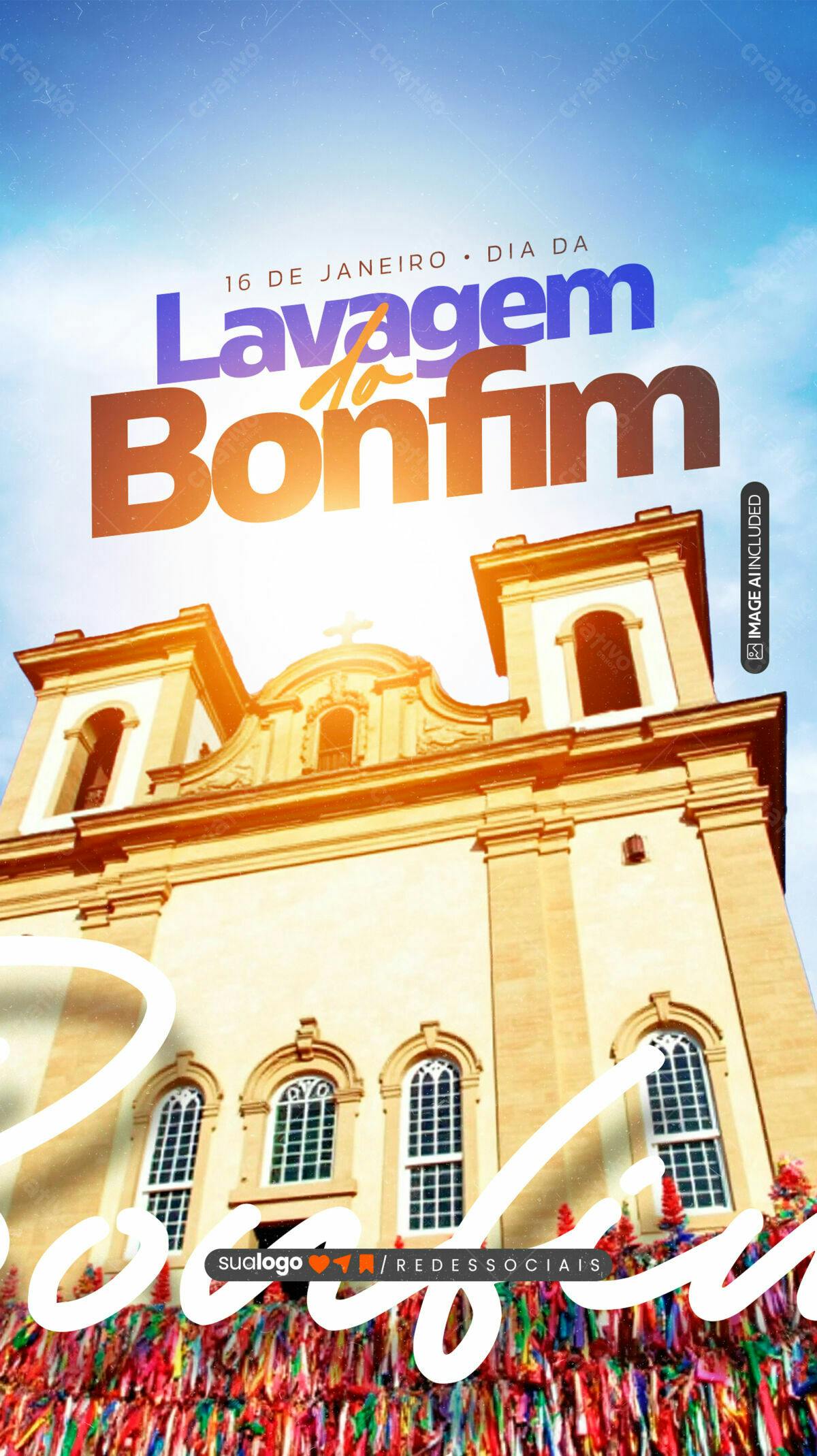 Flyer para Lavagem do Bonfim PSD Editável