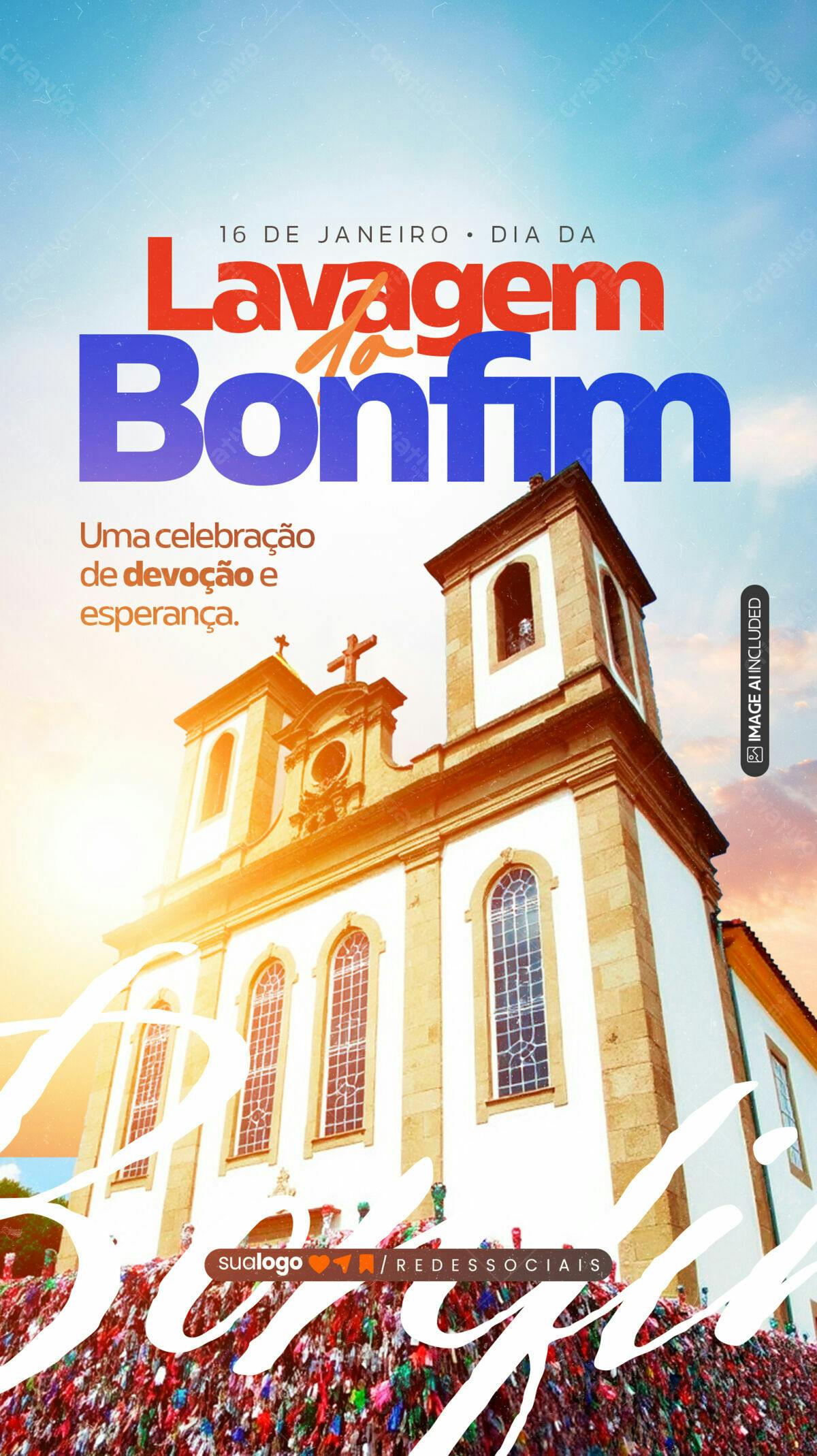 Flyer para Lavagem do Bonfim PSD Editável