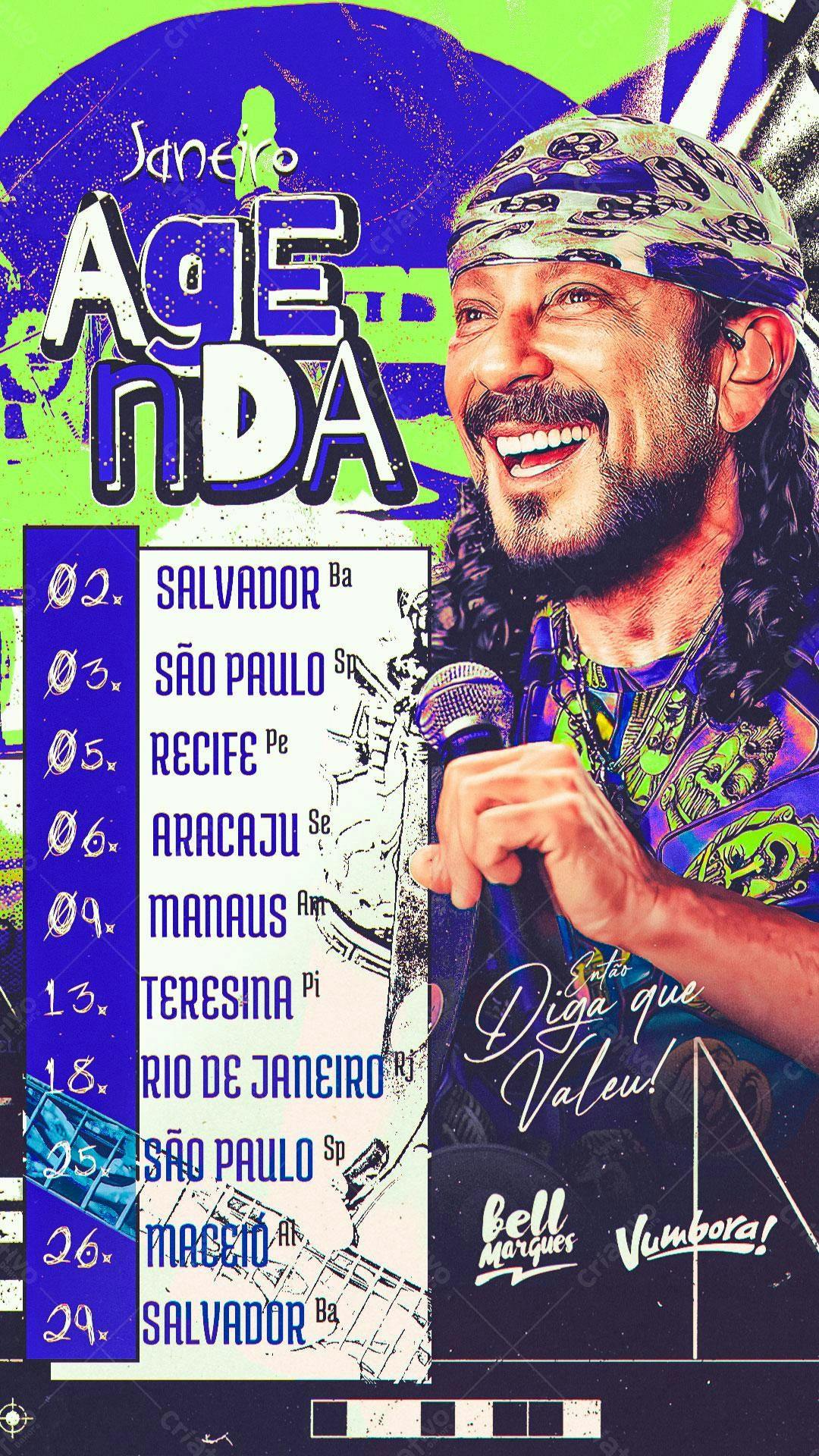 Flyer para Turnê Bell Marques Janeiro PSD Editável