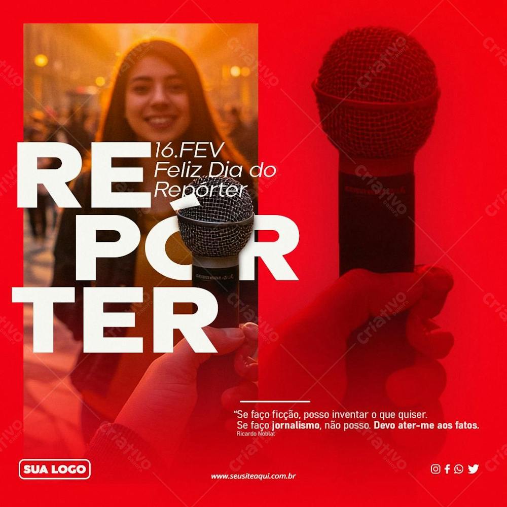 Dia Do Repórter 16 De Fevereiro Social Media Psd Editável