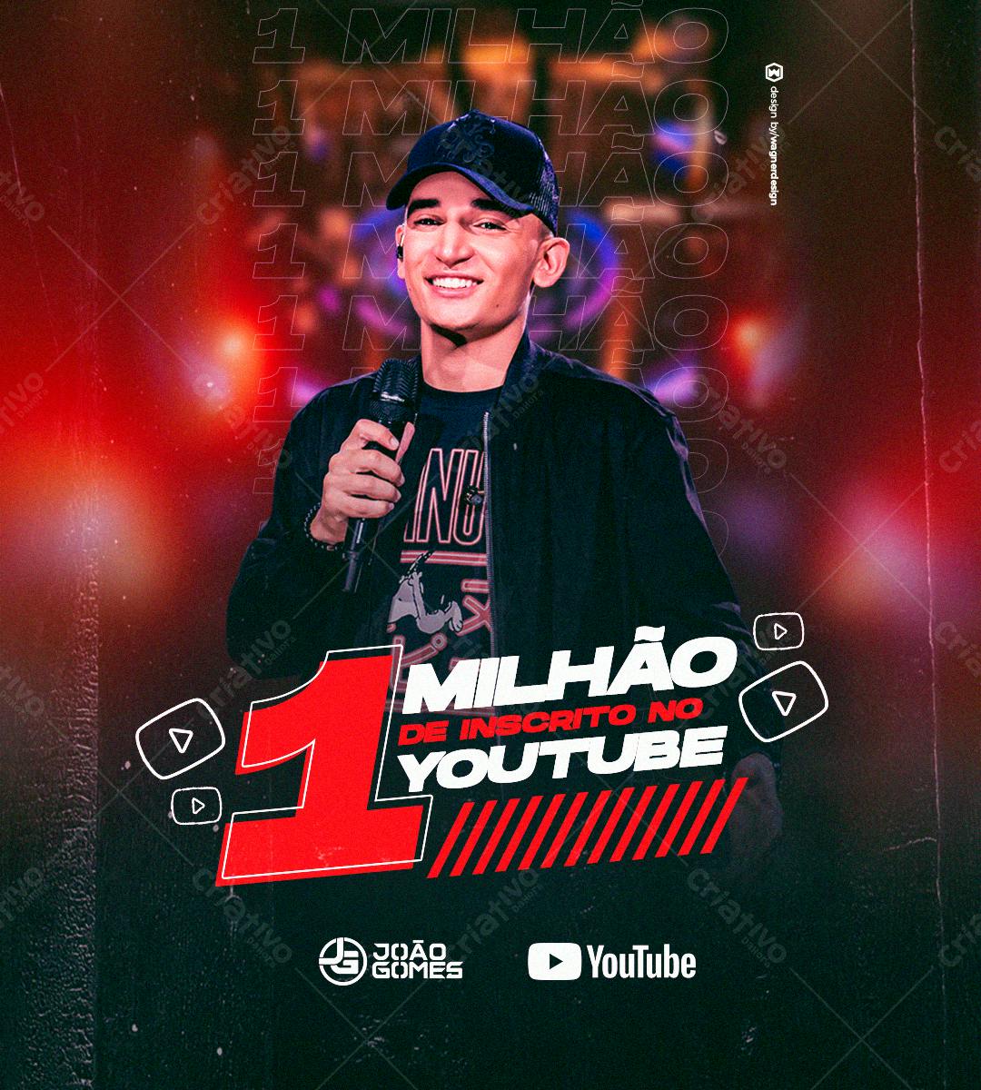 Arte para Anúncio 1 Milhão Inscritos YouTube PSD Editável