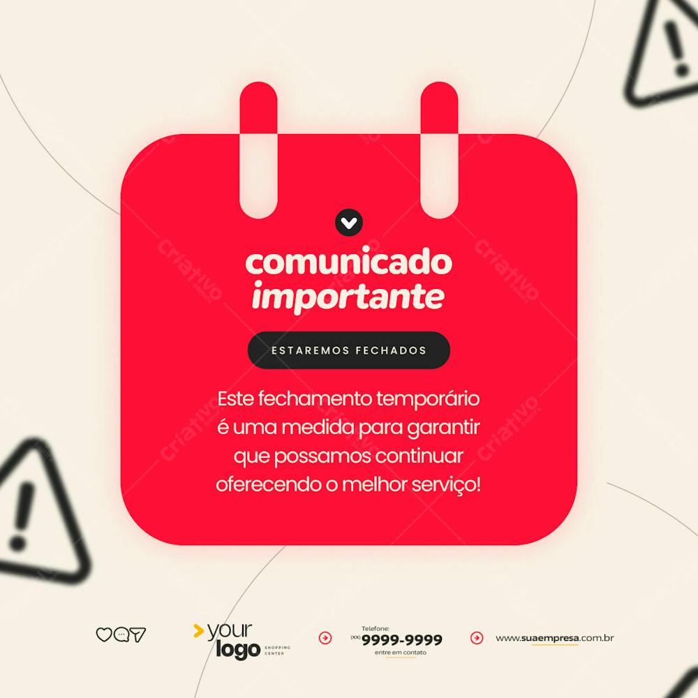 Aviso De Comunicado Importante Sobre Nossa Loja Estar Fechada Por Um Tempo Determinado