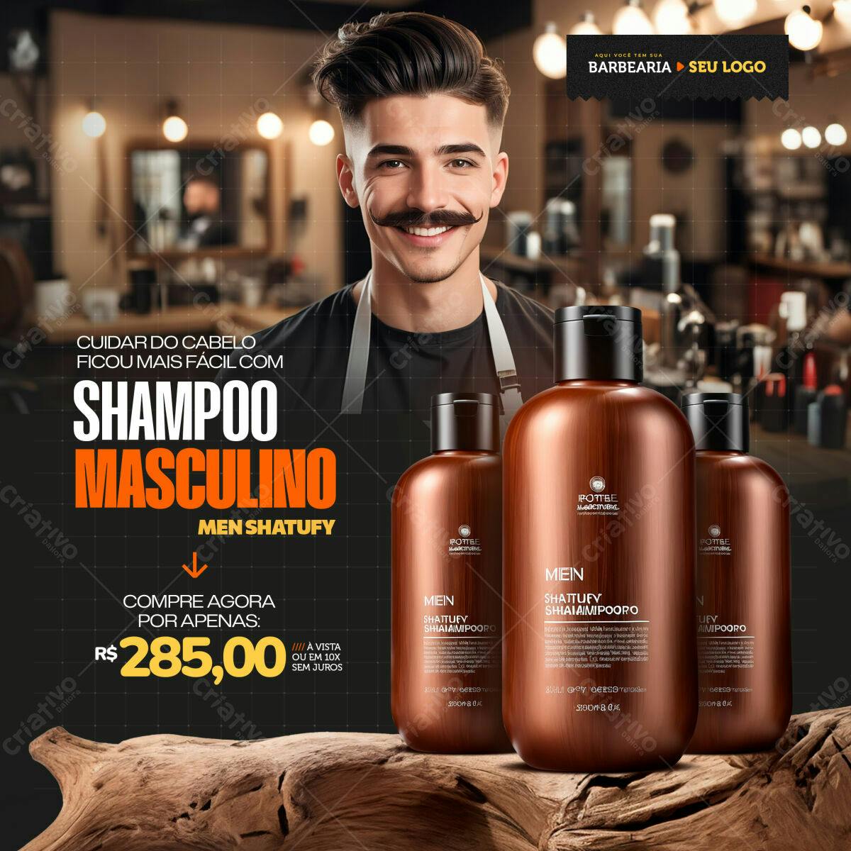 Banner Shampoo Masculino para Barbearia PSD Editável