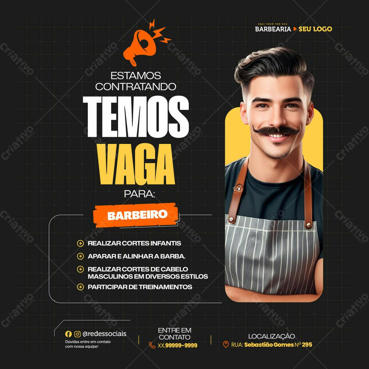 Flyer Vaga Barbeiro PSD Editável
