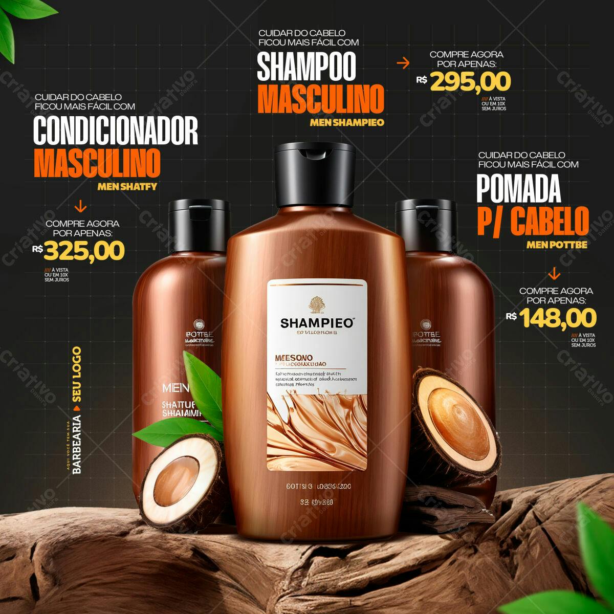 Flyer Produtos para Barba e Cabelo Masculino PSD Editável