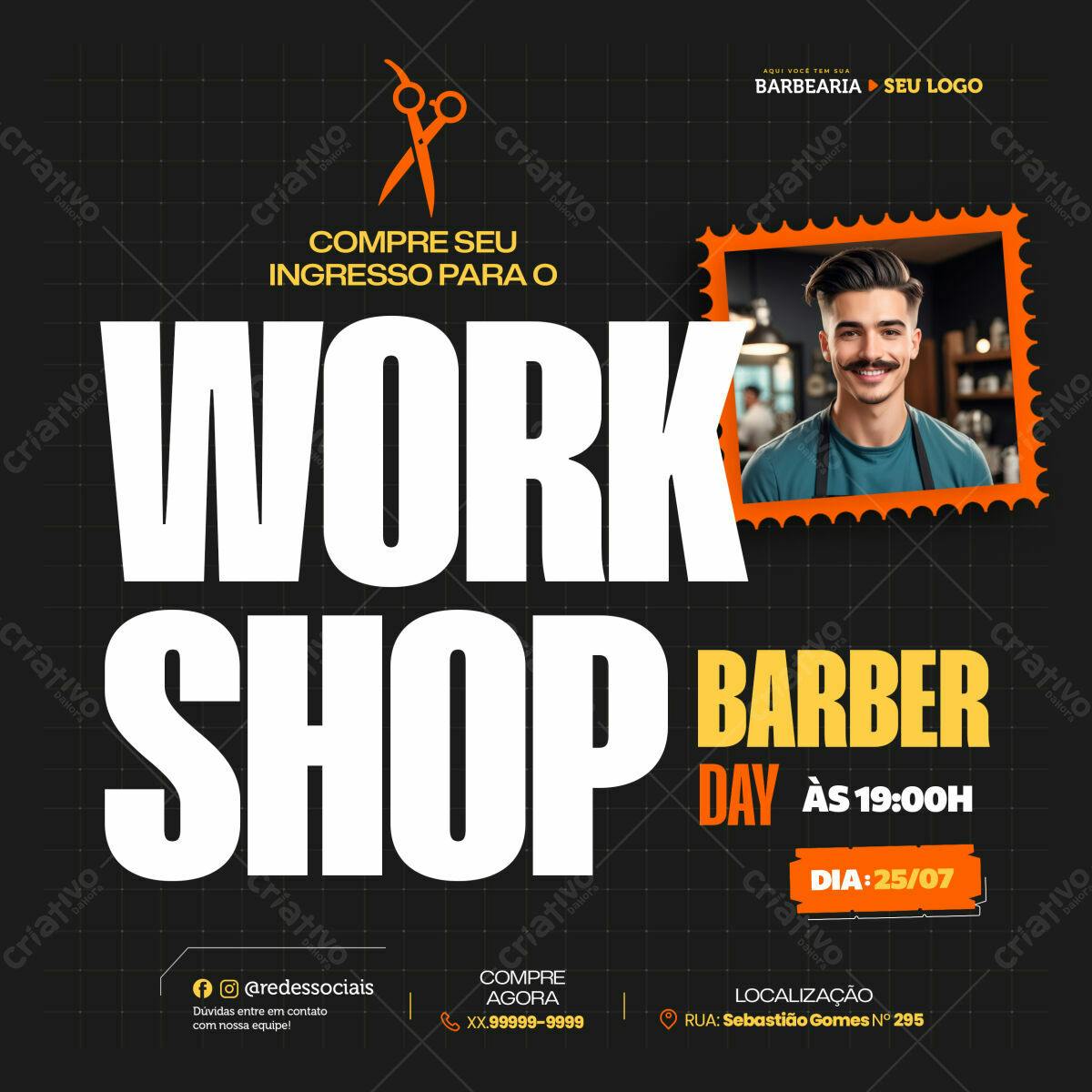 Flyer para Workshop Barber Day PSD Editável