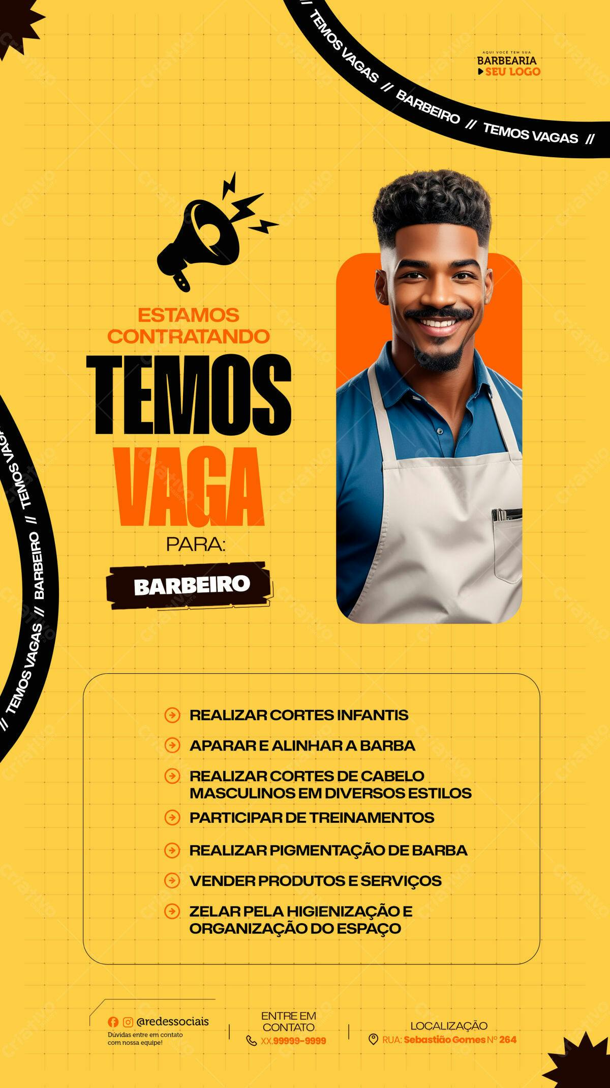 Flyer Vaga Barbeiro PSD Editável