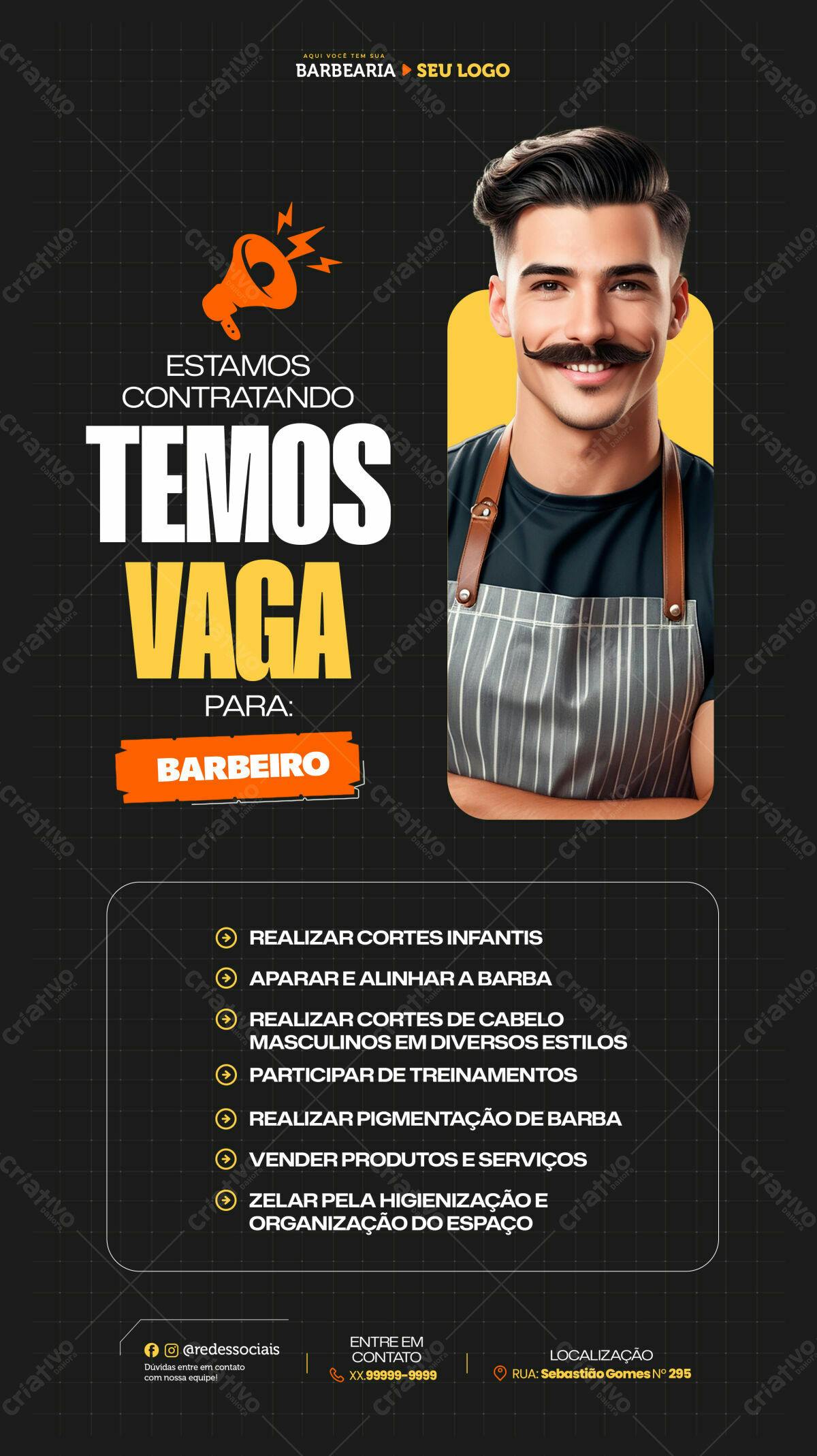 Flyer Vaga Barbeiro PSD Editável