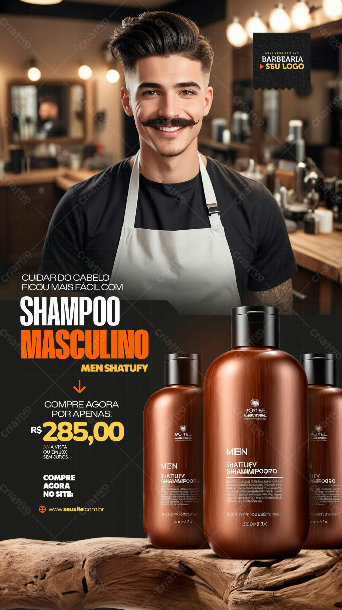 Flyer Shampoo Masculino Men Shatufy PSD Editável