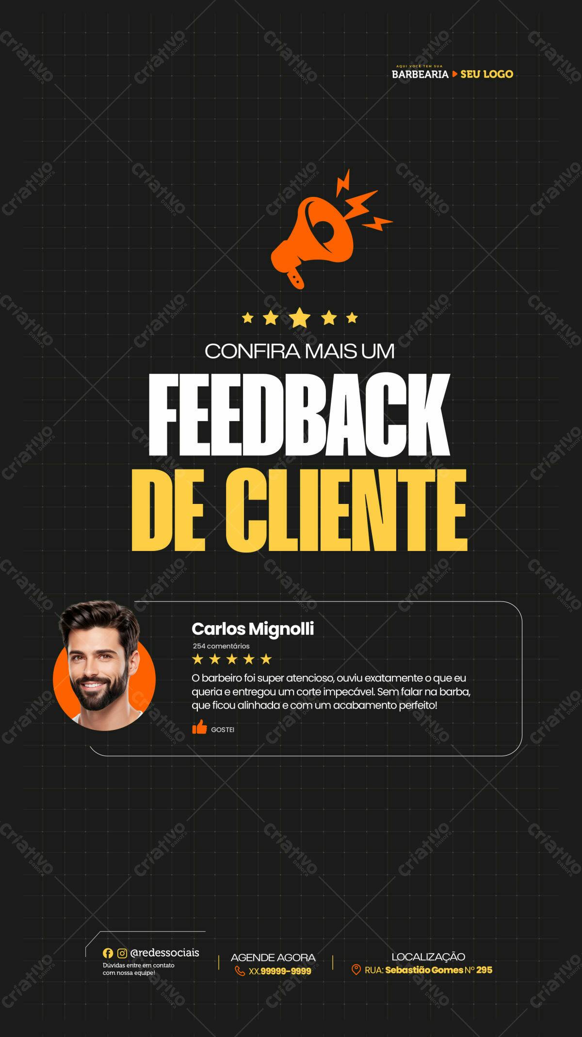 Post para Barbearia com Feedback de Cliente PSD Editável