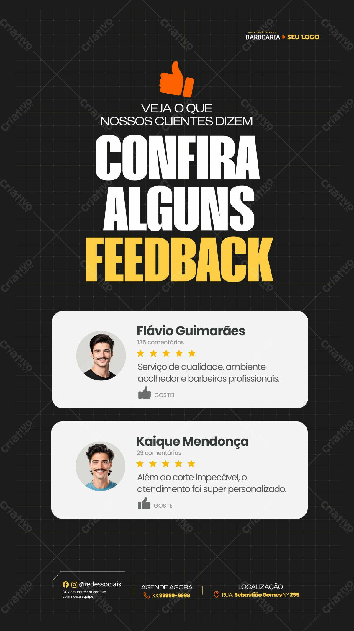 Post para Barbearia com Feedbacks PSD Editável