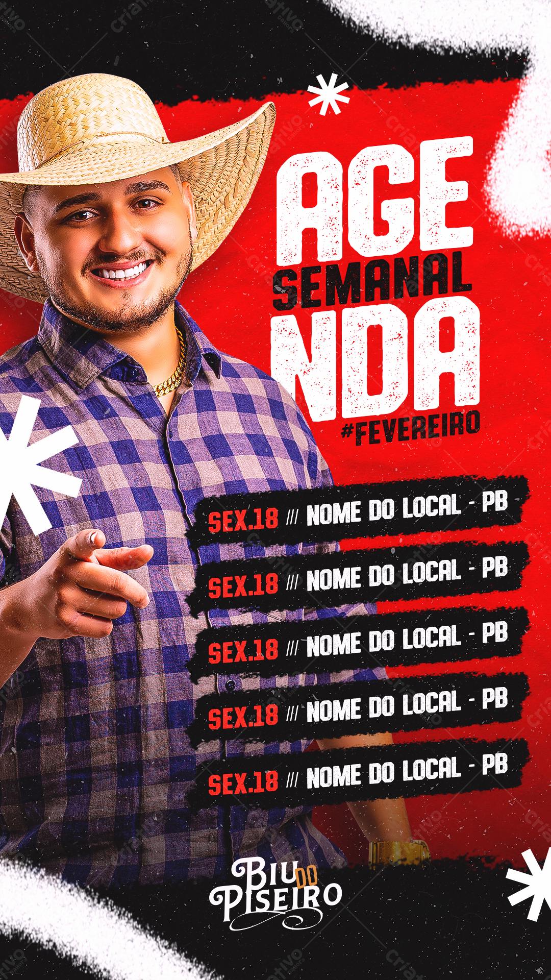 Flyer para Agenda Semanal de Shows do Bil do Piseiro PSD Editável