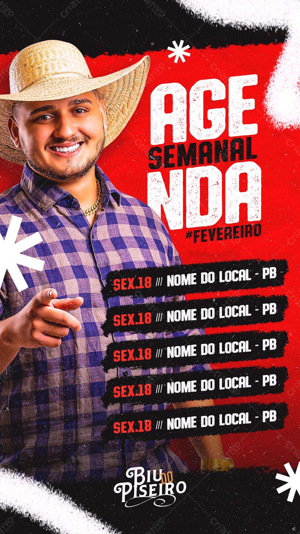 Agenda Semanal Biu Do Piseiro Stories Editável