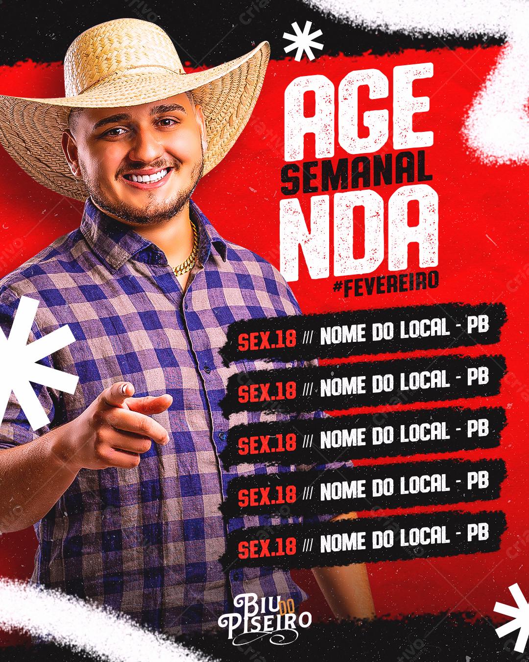 Flyer Agenda Semanal Fevereiro PSD Editável