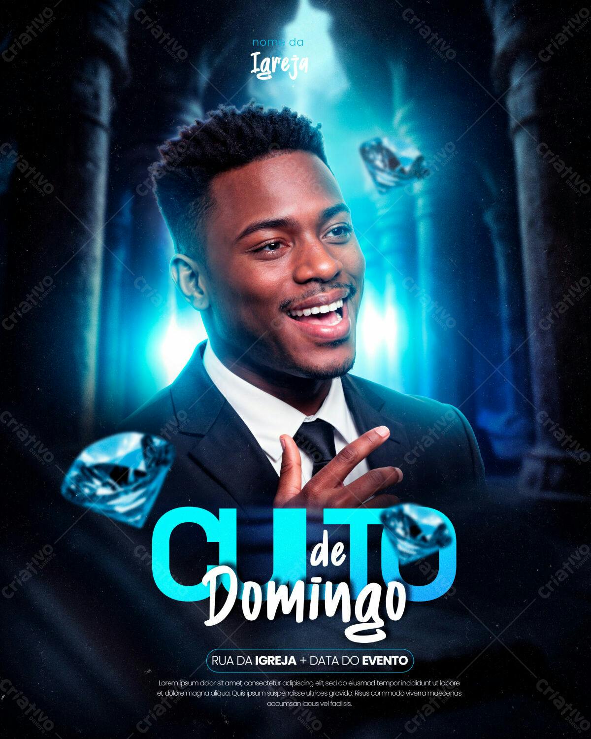 Flyer Culto de Domingo PSD Editável