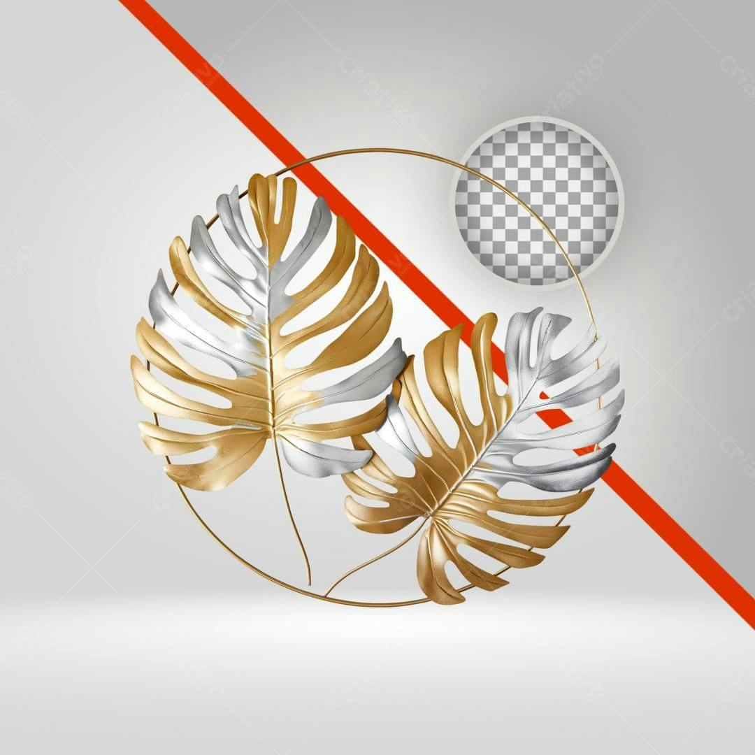 Icone Folhas Douradas e Prateadas PNG com fundo transparente