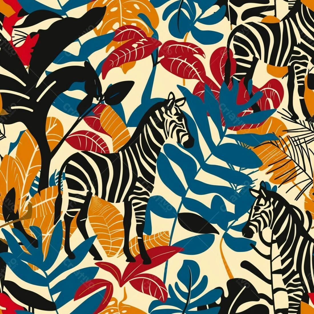 Textura Zebra e Folhas Tropicais para Fundo